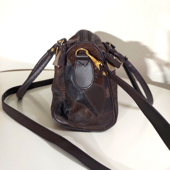 Brown Leather Patchwork Satchel Hand Bag - Picture 5 of 15